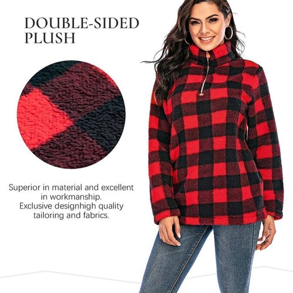 ⭐️nwt Les Umes Sherpa Fuzzy Fleece Collar Sweatshirt⭐️ - Picture 2 of 10